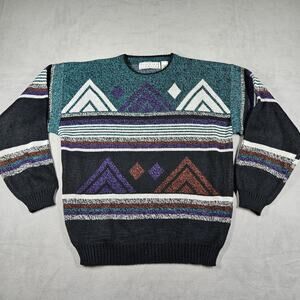 Vtg Michael Gerald Sweater Mens XL Geometric Wearable Art Knit 80s Retro Ski